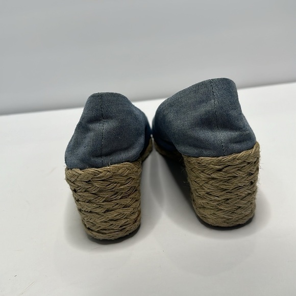 Lauren Ralph Lauren Canvas Chambray Blue Espadrilles Peep Toe Cecilia Wedges 9 - Picture 2 of 10